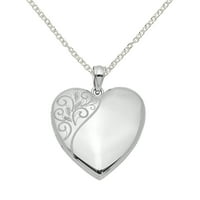 Primordijalno srebro polirani medaljon u obliku srca od srebra s lančanim kabelom u obliku slova U.