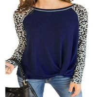 Ženska ležerna tunika s dugim rukavima s okruglim vratom, labava bluza s gornjim dijelom, majica s leopard printom, prednji čvor,