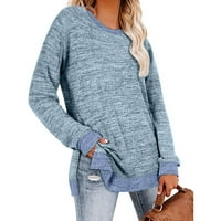 Ženski casual jednobojni pulover s okruglim vratom s dugim rukavima Bluza s prorezom majica Gornji dijelovi elegantna jesenska majica