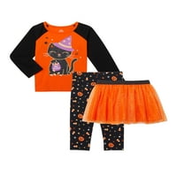 Način da proslavite malu djevojku Halloween Top dugih rukava, Tutu Skirt & Baggings Outfit Set