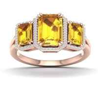 Imperijalni dragulj 10K ružičasto zlato smaragdni izrezani citrin ct tw dijamant tri kamena halo ženski prsten