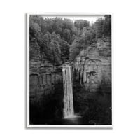 Stupell Industries Ithaca Cliffside vodopad crna bijela priroda krajolik fotografije bijela uokvirena umjetnička print zidna umjetnost,