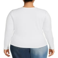 Ženska Rebrasta majica s okruglim vratom s dugim rukavima u veličini Plus, 2 pakiranja, veličine u veličini od 3 inča