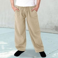 Muške hlače s elastičnim pojasom i vezicama, Ležerne hlače za jogging i jogu, pamučne hlače širokog kroja, široke Kaki hlače od kakija
