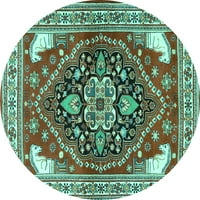 Tvrtka Aludes strojno pere okrugle perzijske tirkizno plave tradicionalne unutarnje prostirke, 4' okrugle