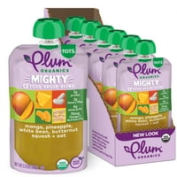 Plum Organics Moćna torbica za hranu za djecu: mango, ananas, w grah, tikvice butternuta, zob-3.75oz, 6pk