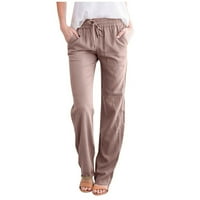 Ženske široke hlače visokog struka, Ležerne rastezljive hlače s kravatom, udobne duge hlače ravnog kroja s Kaki džepovima 5143