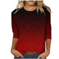 Majice u zapadnom stilu za žene jesen-zima majica s printom rukava s okruglim vratom, crvena
