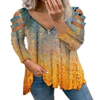 ; Ženska sportska majica s krpicama, ležerni gradijentni topovi, labavi pulover s cvjetnim printom, plava;