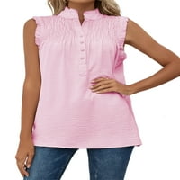 Ženske majice u stilu Boho Majica Bez rukava, majice s ovratnikom, ljetni gornji dio s gumbima, ružičasta Majica Bez rukava