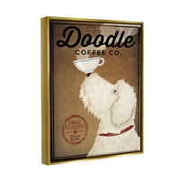 Stupell Industries Vintage Doodle kava Dog Sign Graphic Art Metallic Zlato plutajuće uokvireno platno Umjetnost tiska, dizajn Ryan