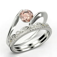 Jedinstveni zaručnički prsten od Morganita okruglog reza, vjenčani prsten s dvije odgovarajuće trake od 10k čvrstog bijelog zlata,