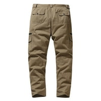 + Muške obične ravne teretne hlače s patentnim zatvaračem s više džepova kaki boje 16