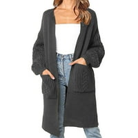 Ženski kardigan s otvorenim prednjim dijelom džemper s dugim rukavima široka gornja odjeća u tamno sivoj boji