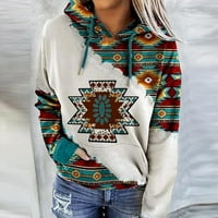 Plus Size Ženska majica s kapuljačom, veliki džep, aztečka Čipka, prevelika Ženska majica, etnički stil, Geometrijski pulover, gornji