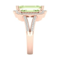 Imperijalni dragulj 10k ružičasto zlato smaragd rezano zeleno ametist ct tw dijamant tri kamena halo podijeljen šank ženski prsten