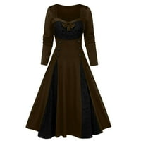 Rasprodaja Plus-size ženske haljine s čipkastim umetkom lubanje za Noć vještica, haljina s lažnim gumbom s mašnom, smeđa