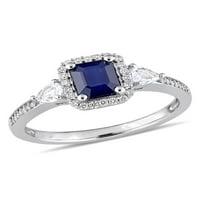 Carat T.G.W. Bijeli i plavi safir i karat T.W. Dijamantni zaručnički prsten od bijelog zlata 14KT