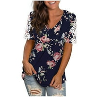 Majica s printom majica s kratkim ženskim vrhovima bluza modni rukavi izrez u obliku donjeg dijela vrata otvorena Ženska bluza