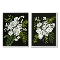 Stupell Industries podebljani cvjetovi s bijelim cvijećem Grafička umjetnost siva uokvirena umjetnička print zidna umjetnost, set