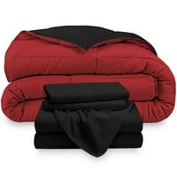 Goli kućni mikrofiber 6-komad crne crvene kompanije, crni plahti set reverzibilni krevet u torbi, podijeljeni kralj