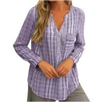 Ženske košulje s dugim rukavima, široki prugasti pulover, bluza s izrezom i džepovima