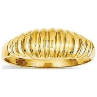 Visoko polirani prsten s rebrastom kupolom od 14 karata