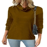 2 pulover s dugim rukavima za žene, ugrađeni radni pleteni vrhovi, jednobojna bluza od tunike u boji kave