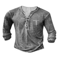 Bluza s dugim rukavima, Muška sportska majica običnog kroja, modna osnovna majica s izrezom u obliku slova a, svijetlosiva majica