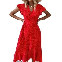Ženska haljina u obliku A kroja u točkicama s čvorom i dekolteom u obliku slova A u crvenoj boji