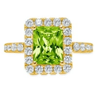 Smaragdni rez od 3,84 karata, prirodni zeleni peridot, 14 karatno žuto zlato, vjenčani prsten s aureolom za godišnjicu braka, veličina
