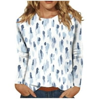 Bluze za žene ženski vrhovi dugih rukava jesenske bluze s okruglim vratom s grafičkim printom ležerni vrhovi svijetloplavi;
