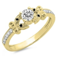 Kolekcija 0. 14k crno-bijeli dijamantni zaručnički prsten, žuto zlato, veličina 5