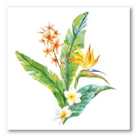 DesignArt 'zeleni listovi s tropskim žutim cvjetovima I' tradicionalno platno zidne umjetničke otiske