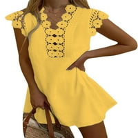 Ženska ležerna čipkasta haljina s izrezom i kratkim rukavima u obliku slova U, ljetna mini sunčana haljina