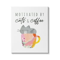 Motivirani mačkama i frazom kave uzorka šalice Slikanje platna Art Print