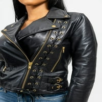 Prva proizvodnja WBL1726-5X-3X-BLK Ženska kožna jakna Gisele Fashion, crna - 5XL-3XL