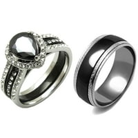 Set prstena njegov i njezin, ženski, crni, kruškoliki rez, AA, dvobojni crni set vjenčanog prstena, muški, veličina od $ 5,12