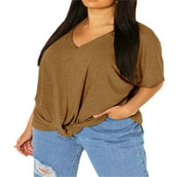 Plus-Size Ženska jednobojna ležerna široka košulja s izrezom u obliku slova u, ljetni labavi vrhovi s križnim čvorovima