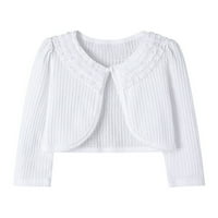 O / kardigan šal za djevojčice džemper svestrani jednobojni vrhovi dugih rukava s jednim gumbom za fotografiranje bijeli