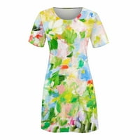 Ženske haljine Plus Size Ženska prozirna sunčana haljina s okruglim vratom kratkih rukava kratka cvjetna Mini haljina za plažu Zelena