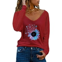 Ženska bluza od vretenca modni casual labavi vrhovi s izrezom u obliku slova u i dugim rukavima s prugastim prugama slatke grafičke