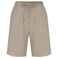 Modne muške hlače, Ležerne hlače od pamuka i lana, gumbi, vezice, džepovi u struku, kratke hlače, lumen, Kaki 8