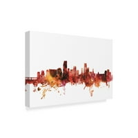 Zaštitni znak likovna umjetnost 'Miami Florida Skyline Red' platno umjetnost Michaela Tompsetta