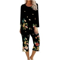 Ženski pidžama Set dugih rukava pidžama Set Capri hlače dugih rukava pidžama s cvjetnim printom mekani pidžama Setovi za slobodno