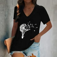 Plus Size Ženska ljetna tunika s printom gornji dio tunike kratkih rukava majice s izrezom u obliku slova A, Crna u obliku slova