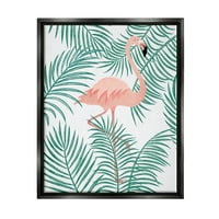 Stupell Flamingo smješten tropski lišće palminog lišća pejzažno slikanje crni plutač uokviren umjetnički print zid umjetnost