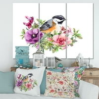 DesignArt 'Slatka ptica u ljubičastom i ružičastom cvijeću' tradicionalno platno zidna umjetnička tiska