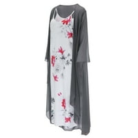 Ženska Vintage haljina Bez rukava s cvjetnim printom, Set, Ženska Šifonska midi haljina za plažu s kardiganom, odijelo