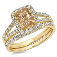 1. Dijamantni smaragdni rez imitacija šampanjca od žutog zlata od 18 karata s naglascima vjenčani set od 6,25 dolara